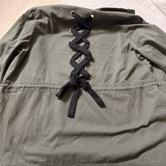 Democracy Women's Olive Green utility Jacket with Lace-Up Back-medium - Picture 8 of 12